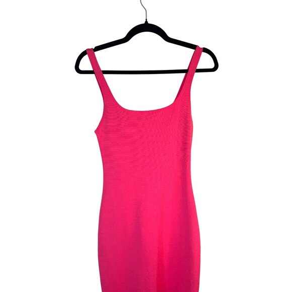 Zara Small Bright Pink Bodycon Dress Sleeveless Scoop Neck Midi Polyester Blend - Picture 11 of 14